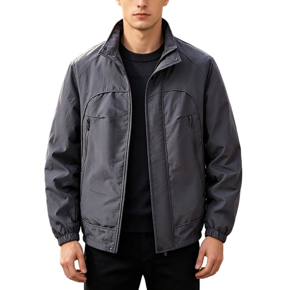 MYAOYI Mens Versatile Windbreaker Jacket Stand Collar Full Zip Coat
