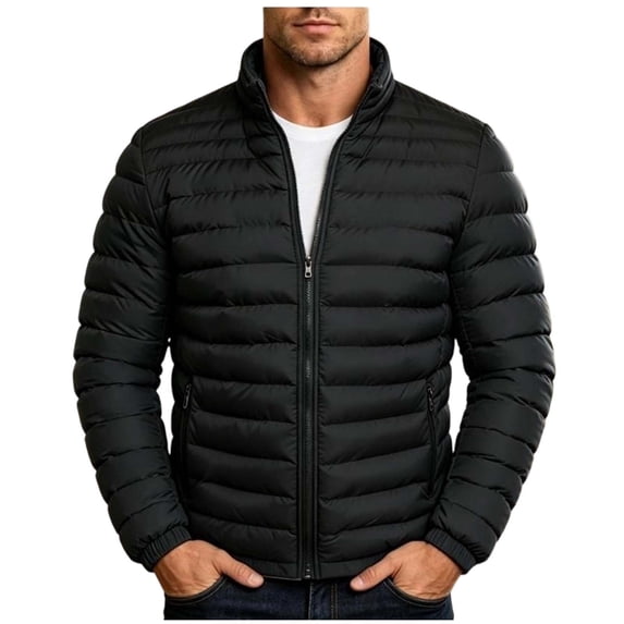 MYAOYI Mens Winter Warm Puffer Jacket Full Zip Stand Collar Coat