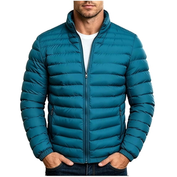 MYAOYI Mens Winter Warm Puffer Jacket Full Zip Stand Collar Coat