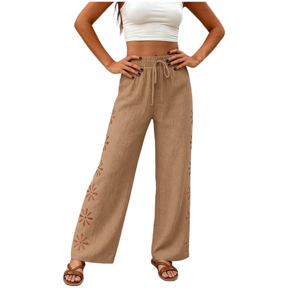MYAOYI Pant for Women no boundarie Drawstring Wide Leg Pants with Eyelet Embroidery