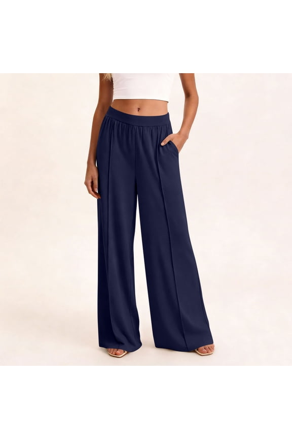 Pant for Women no boundarie High Waist Wide Leg Pants Elastic Waist Front Seam Loose Casual
