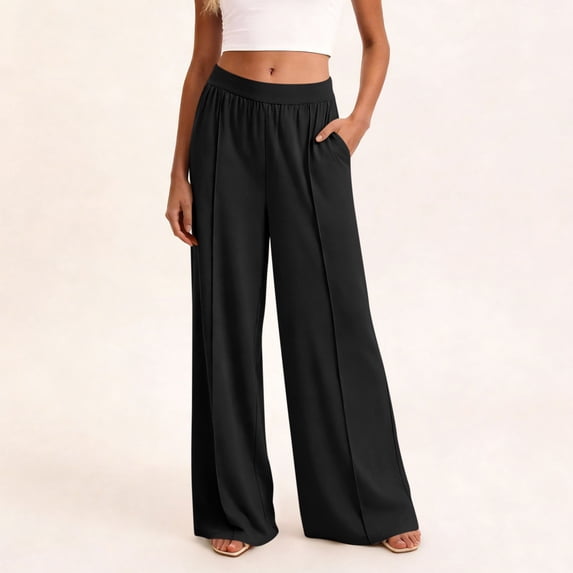 MYAOYI Pant for Women no boundarie High Waist Wide Leg Pants Elastic Waist Front Seam Loose Casual