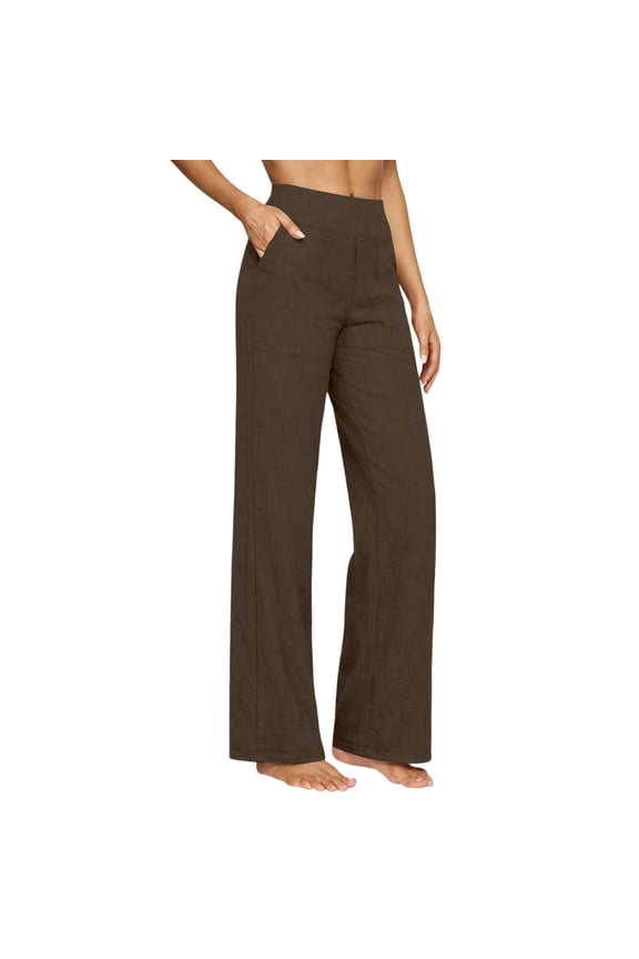 Pants for Womens Business Casual Linen Pants High Waisted Wide Leg Stretchy Office Work Trousers with Pockets