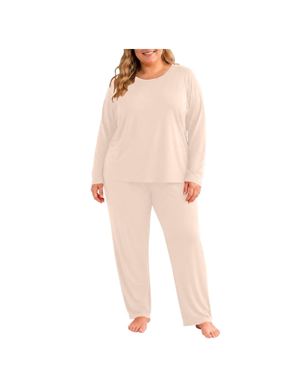 Plus Size Womens Pajama Set Long Sleeve Comfy Lounge Pants