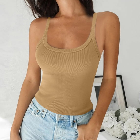 MYAOYI Tank Tops for Women Summer Sleeveless Scoop Neck Ribbed Tops Cute Spring Casual Fitted Basic Cami Shirts
