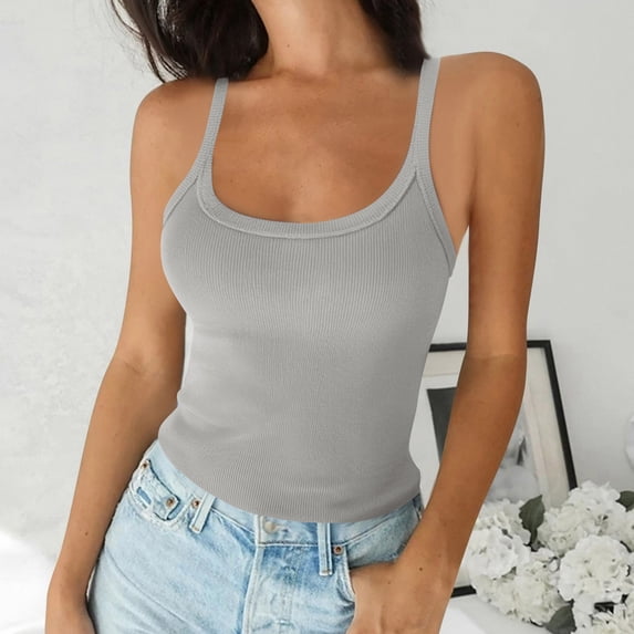 MYAOYI Tank Tops for Women Summer Sleeveless Scoop Neck Ribbed Tops Cute Spring Casual Fitted Basic Cami Shirts