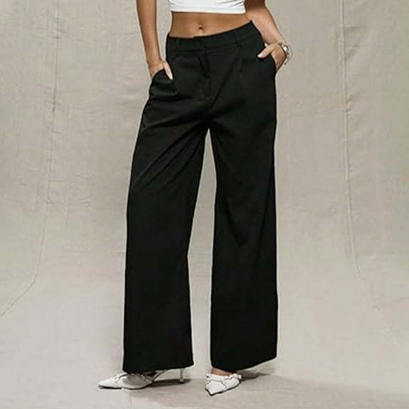 MYAOYI Wide Leg Pants Woman Pull on Stretchy Work Dress Pants High Waisted Business Casual Trousers Slacks