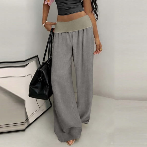 MYAOYI Women Pants no boundarie High Waist Linen Palazzo Pant Loose Fit Elastic Waist Trousers