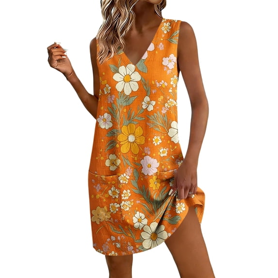 MYAOYI Women's Decorative Button Linen Loose Pocket Short Sleeved Dress