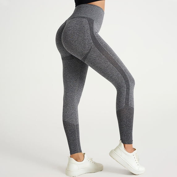 MYAOYI Women's Gym Running Yoga Leggings, Seamless High Waist Butt Lifting Tummy Control Stretch Pants,Dark Gary,S