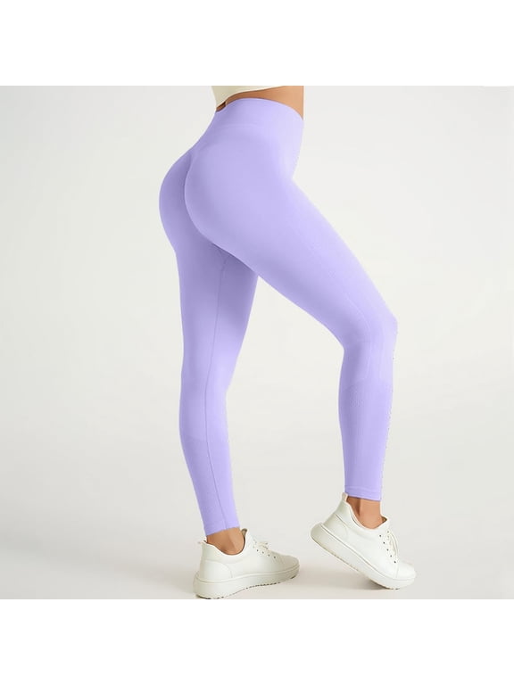 Women's Gym Running Yoga Leggings, Seamless High Waist Butt Lifting Tummy Control Stretch Pants,Purple,L