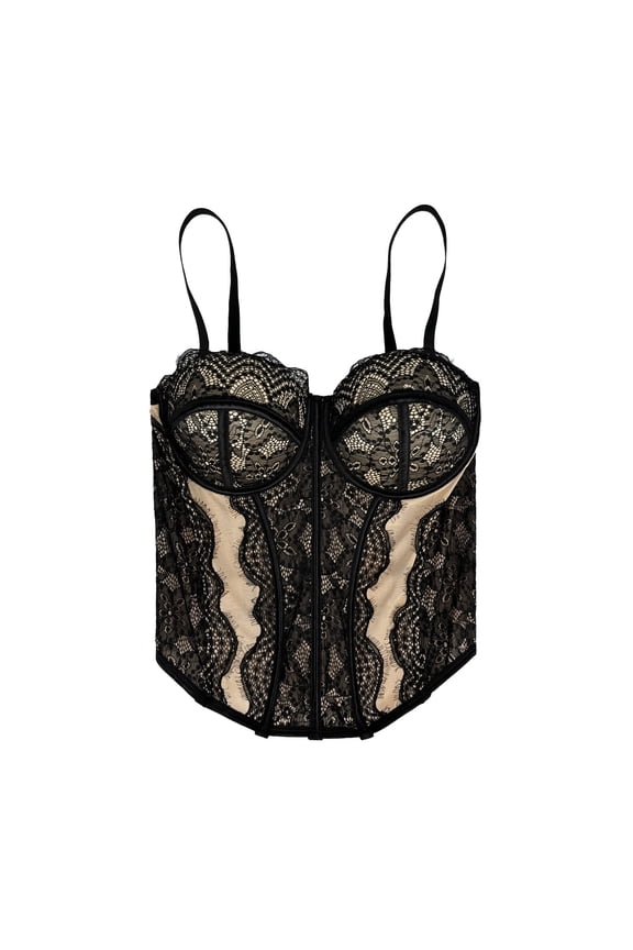 Women's Sexy Lace Corset Top, Push Up Bustier with Adjustable Straps
