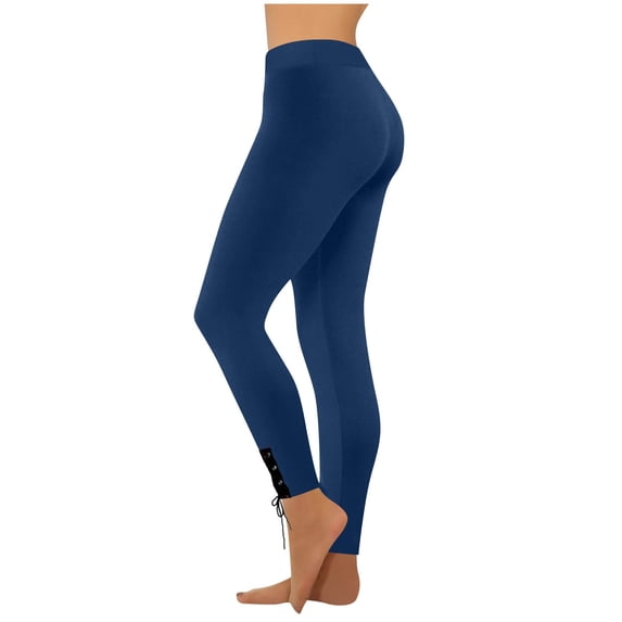 MYAOYI Women's Solid High Waisted Leggings with Ankle Lace Up Detail Sportswear