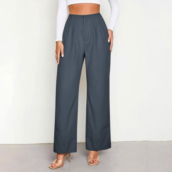 MYAOYI Women's Stretchy Drapey Office Work Wide Leg Dress Trousers