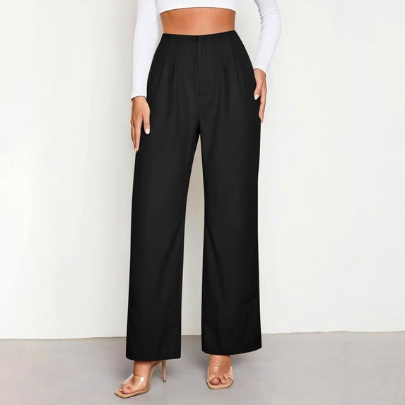 MYAOYI Women's Stretchy Drapey Office Work Wide Leg Dress Trousers