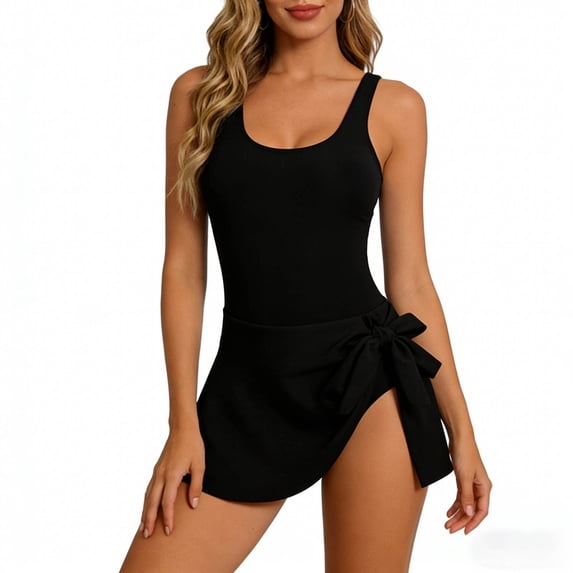 MYAOYI Women's Tennis Athletic Dress with Built-in Shorts Bow Tie Side Split U Neck Sleeveless Outfit