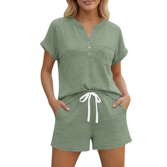 MYAOYI Womens 2 Piece Outfits Short Sleeve Tops and Shorts Set with Pockets Casual Summer Lounge Sets