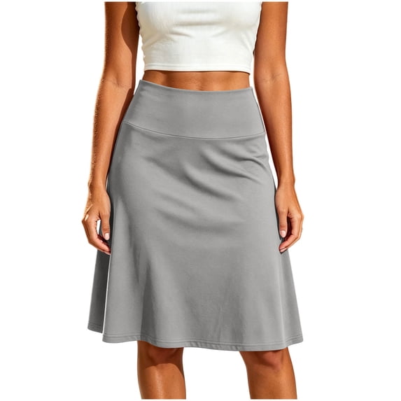 MYAOYI Womens A-Line Skirt Knee Length High Waist Stretch Bottom