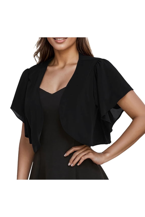 Womens Cardigan Chiffon Shrug Open Front Ruffle Short Sleeve Cropped Bolero Cardigan Cover Up