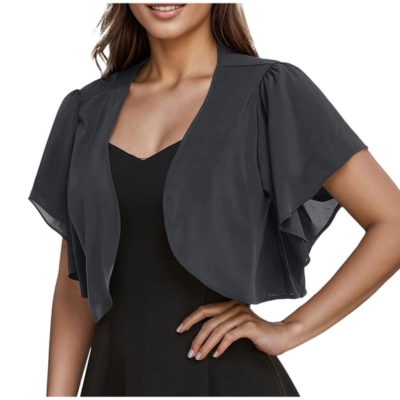 MYAOYI Womens Cardigan Chiffon Shrug Open Front Ruffle Short Sleeve Cropped Bolero Cardigan Cover Up