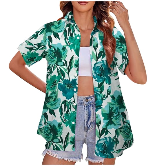 MYAOYI Womens Collared Hawaiian Shirt Short Sleeve Button Down Casual Top