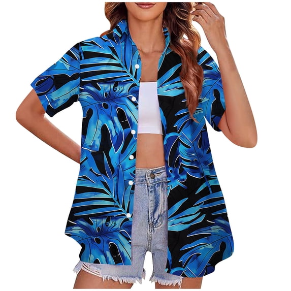 MYAOYI Womens Collared Hawaiian Shirt Short Sleeve Button Down Casual Top