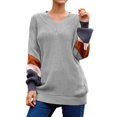 thumbnail image 1 of MYAOYI Womens Color Block Sleeve V Neck Sweater Oversized Knit Pullover, 1 of 8