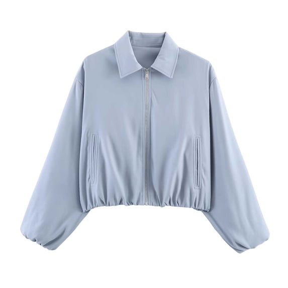 MYAOYI Womens Cropped Zip Up Jacket Collared Casual Lightweight Coat