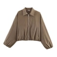 thumbnail image 1 of MYAOYI Womens Cropped Zip Up Jacket Collared Casual Lightweight Coat, 1 of 9