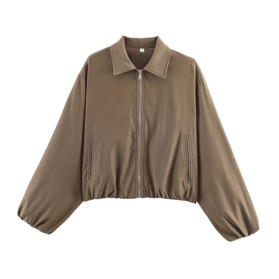 MYAOYI Womens Cropped Zip Up Jacket Collared Casual Lightweight Coat