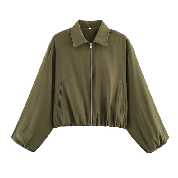 MYAOYI Womens Cropped Zip Up Jacket Collared Casual Lightweight Coat