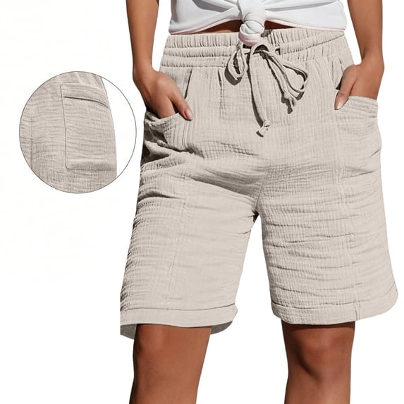 MYAOYI Womens Drawstring Muslin Shorts Loose Fit Gauze Summer Bottoms