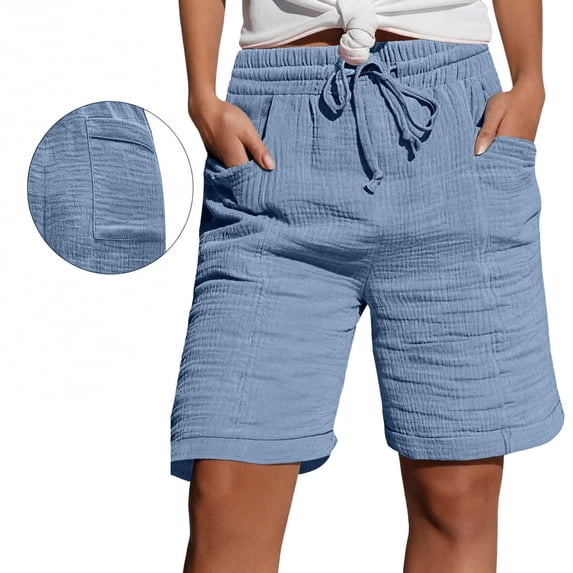 MYAOYI Womens Drawstring Muslin Shorts Loose Fit Gauze Summer Bottoms
