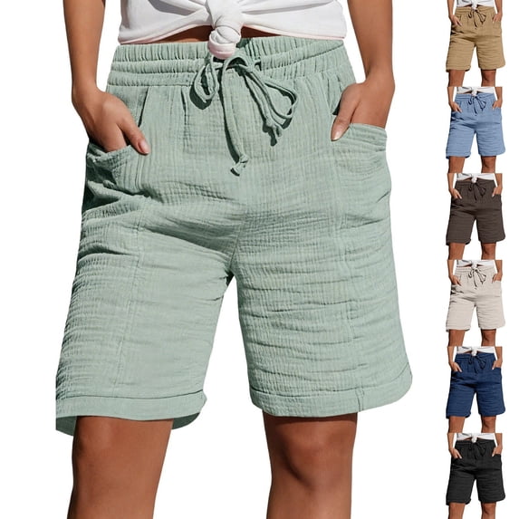 MYAOYI Womens Drawstring Muslin Shorts Loose Fit Gauze Summer Bottoms