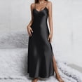 thumbnail image 1 of MYAOYI Womens Dress Satin Spaghetti Strap V Neck Maxi Dress, Side Slit Silky Slip Evening Dress, 1 of 8
