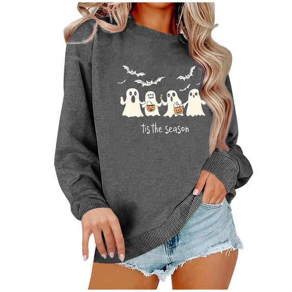 MYAOYI Womens Halloween Sweatshirt Tis The Season Ghost Graphic Pullover
