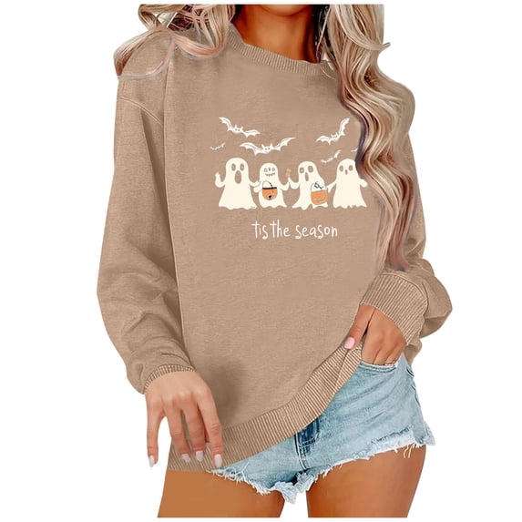 MYAOYI Womens Halloween Sweatshirt Tis The Season Ghost Graphic Pullover