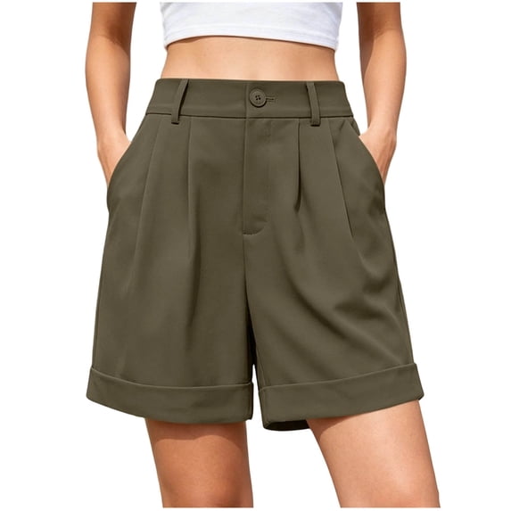 MYAOYI Womens High Waist Pleated Shorts Cuffed Hem Button Closure Casual Dressy Shorts