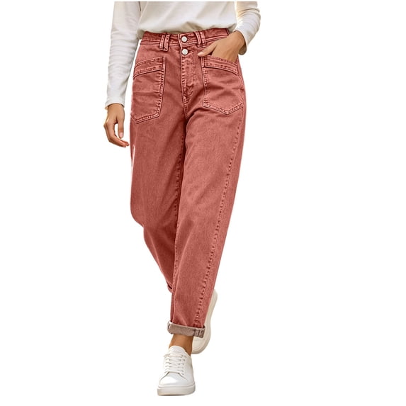 MYAOYI Womens High Waisted Baggy Jeans with Pockets Cuffed Mom Denim Pants