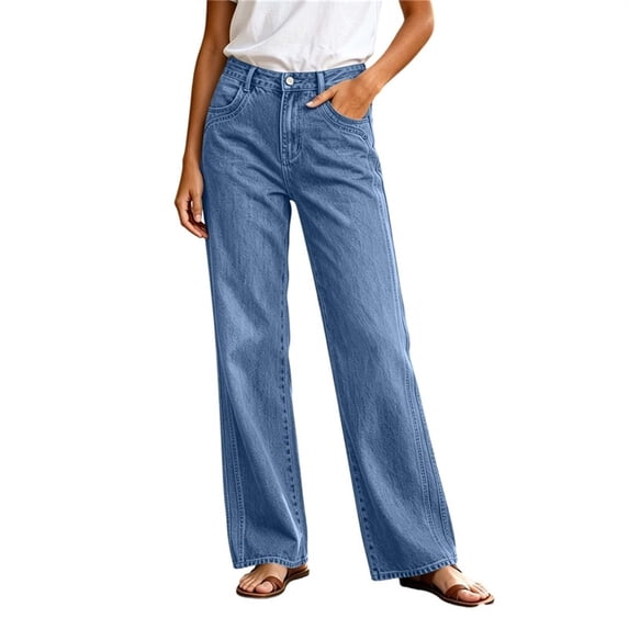 MYAOYI Womens High Waisted Wide Leg Jeans - Relaxed Straight Denim Pants