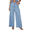thumbnail image 1 of MYAOYI Womens High Waisted Wide Leg Jeans Side Button Denim Pants, 1 of 6
