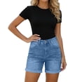 thumbnail image 1 of MYAOYI Womens Jean Shorts High Rise Cuffed Stretchy Hem Denim Shorts with Pockets, 1 of 7