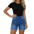 thumbnail image 1 of MYAOYI Womens Jean Shorts High Rise Cuffed Stretchy Hem Denim Shorts with Pockets, 1 of 7