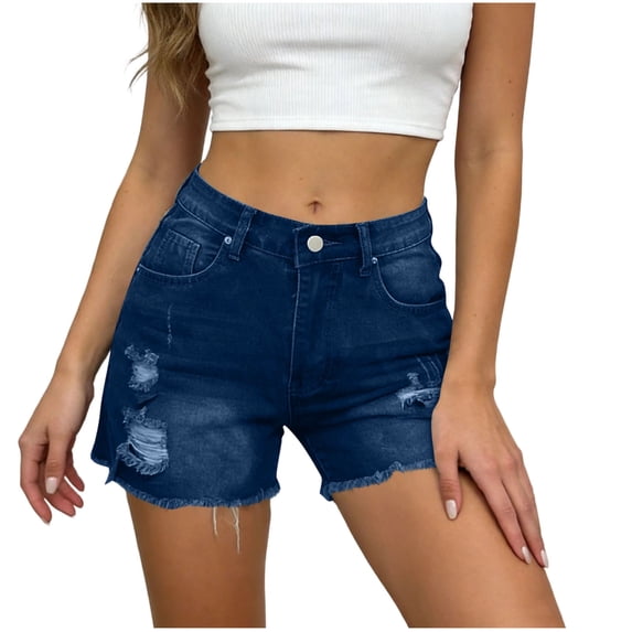 MYAOYI Womens Jeans High Waisted Ripped Denim Shorts Stretchy Frayed Raw Hem Casual Jean Shorts with Pockets