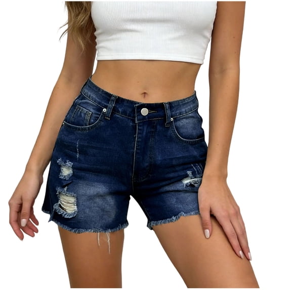 MYAOYI Womens Jeans High Waisted Ripped Denim Shorts Stretchy Frayed Raw Hem Casual Jean Shorts with Pockets