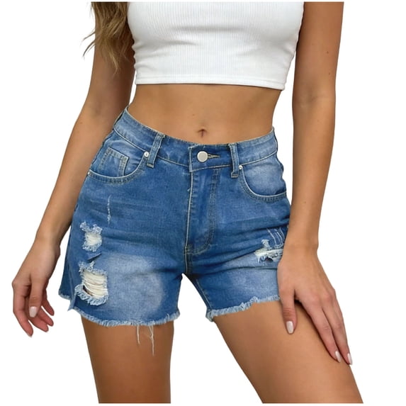 MYAOYI Womens Jeans High Waisted Ripped Denim Shorts Stretchy Frayed Raw Hem Casual Jean Shorts with Pockets