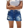 thumbnail image 1 of MYAOYI Womens Jeans Slim Fit Stretchy Denim Shorts Mid Waisted Ripped Cuffed Hem Casual Jean Shorts, 1 of 8