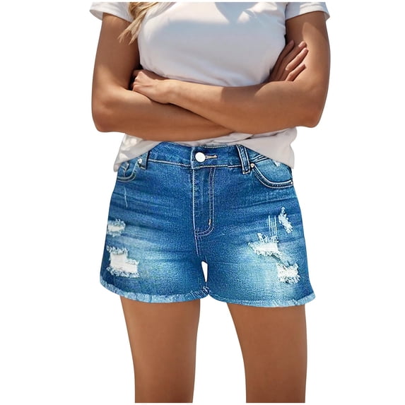 MYAOYI Womens Jeans Slim Fit Stretchy Denim Shorts Mid Waisted Ripped Cuffed Hem Casual Jean Shorts