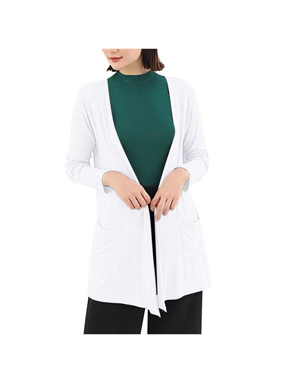 Womens Long Cardigan Open Front Long Sleeve with Pockets Drape Top