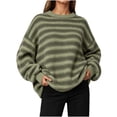 thumbnail image 1 of MYAOYI Womens Oversized Striped Sweater Crew Neck Drop Shoulder Knit, 1 of 8